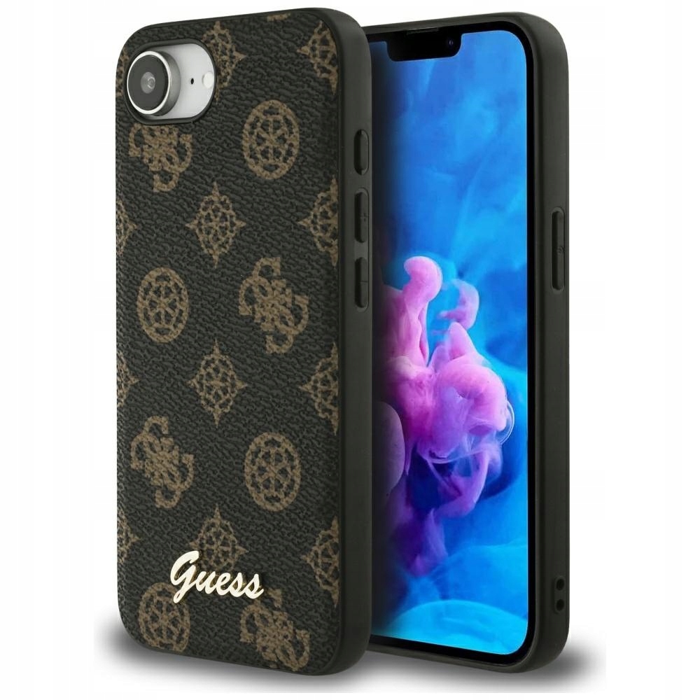 Pouzdro Guess Peony Script Logo MagSafe pro iPhone 16e, černé