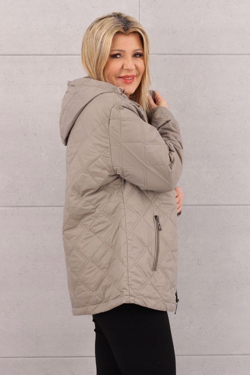 PIKOWANA PRZEJŚCIOWA LUŹNA KURTKA DAMSKA Z KAPTUREM PIKOWANA ROZMIARY Kolor beżowy
