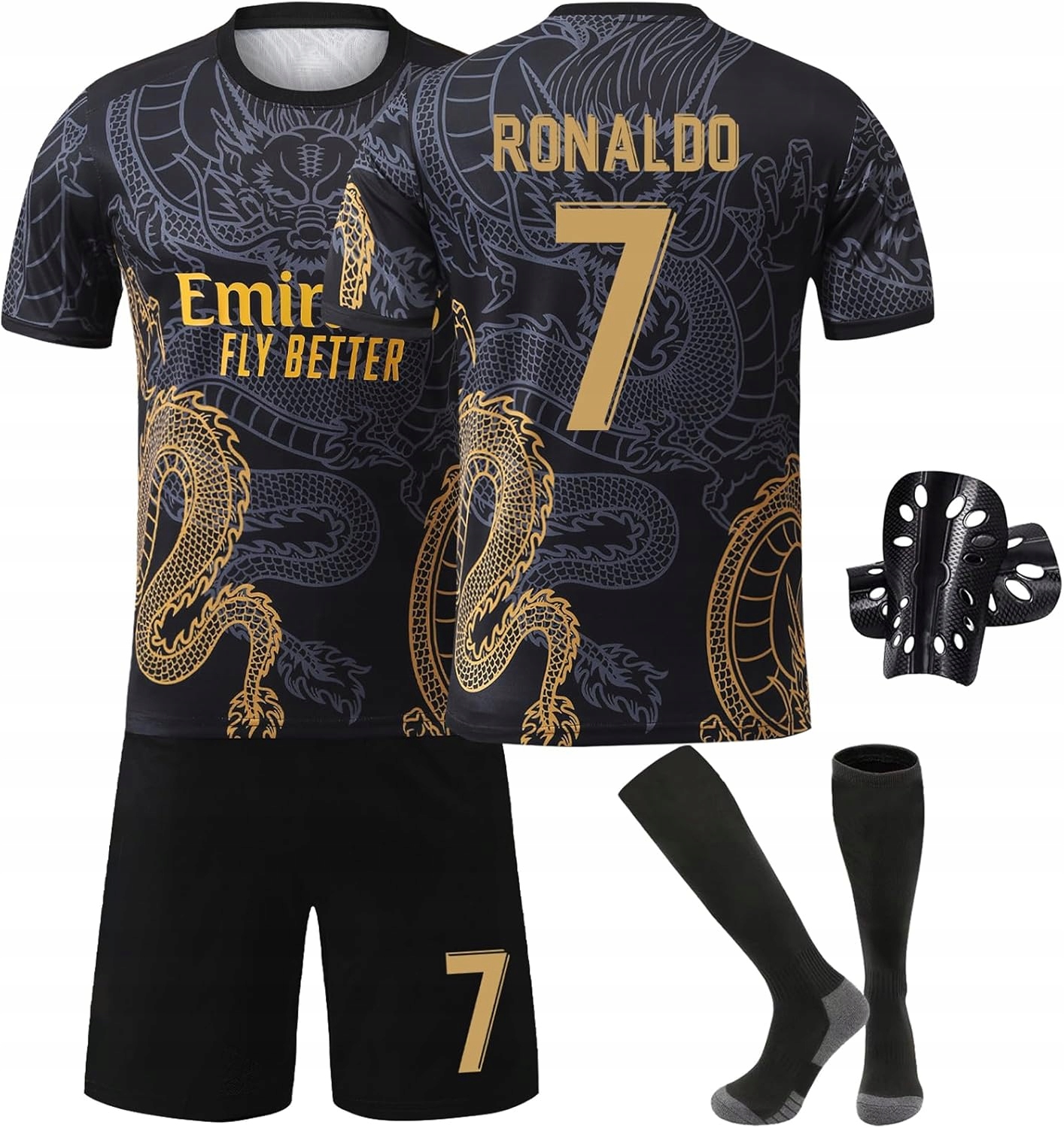 Komplet Piłkarski Dziecięcy Koszulka Spodenki Ochraniacze Getry Real