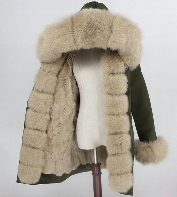 Kurtka Parka Futro naturalne Królik Lis Jenot 42XL Rękaw długi rękaw