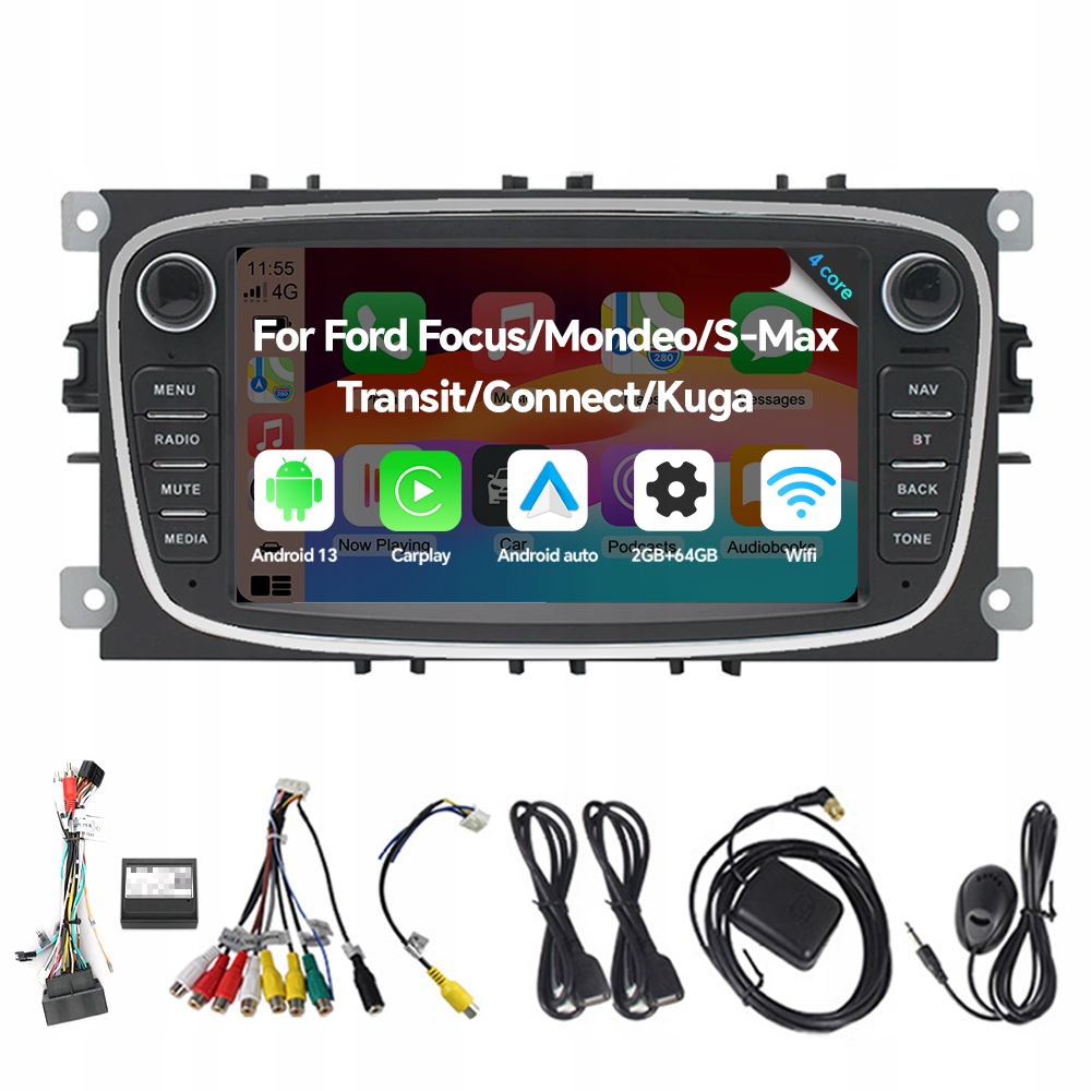 Eunavi Radio Samochodowe Android 13 Dla Ford Focus 2 2008-2011 S-Max Mondeo Galaxy