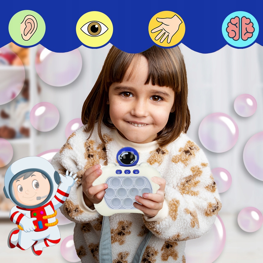 GRA ZRĘCZNOŚCIOWA POP IT POPIT ELEKTRYCZNA ANTYSTRESOWA LED DŹWIĘKI KOSMOS Minimalna liczba graczy 1