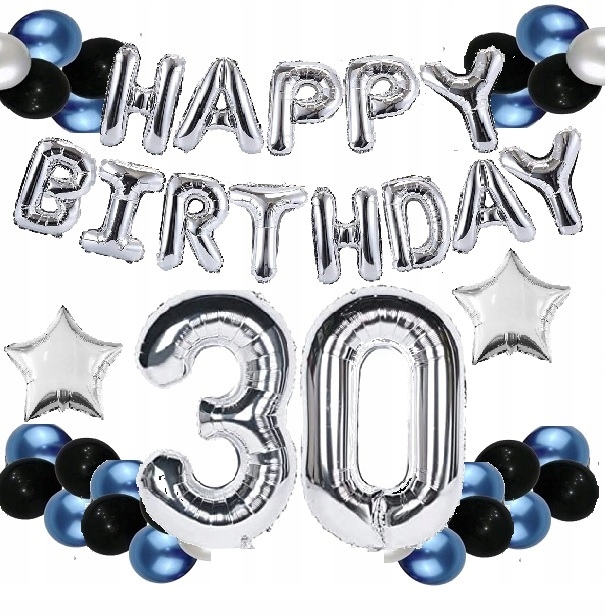 BALONY ZESTAW na trzydzieste urodziny cyfra 30 LAT