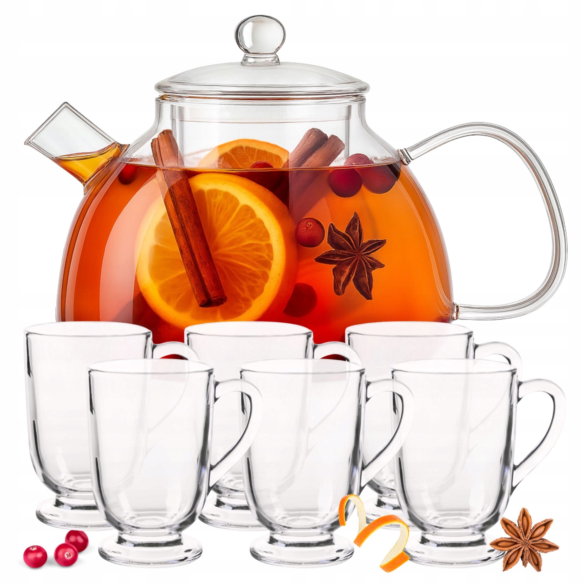 Skleněný džbán 1,3 l s víkem 6 sklenic s uchem 300 ml sada