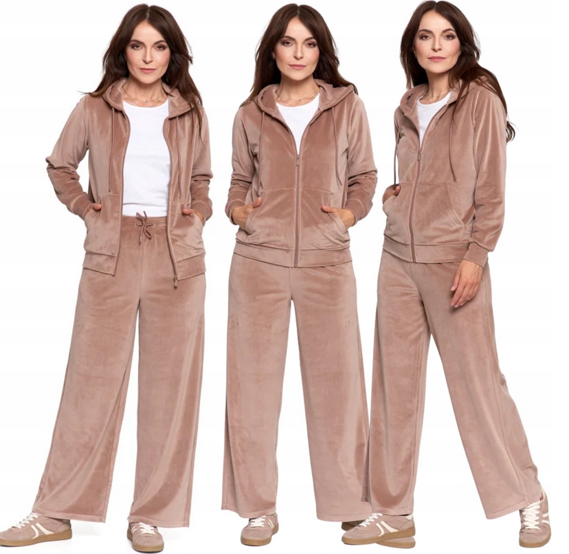Dres damski welurowy Rozpinany komplet Welur bluza spodnie 3528 mocca 3XL