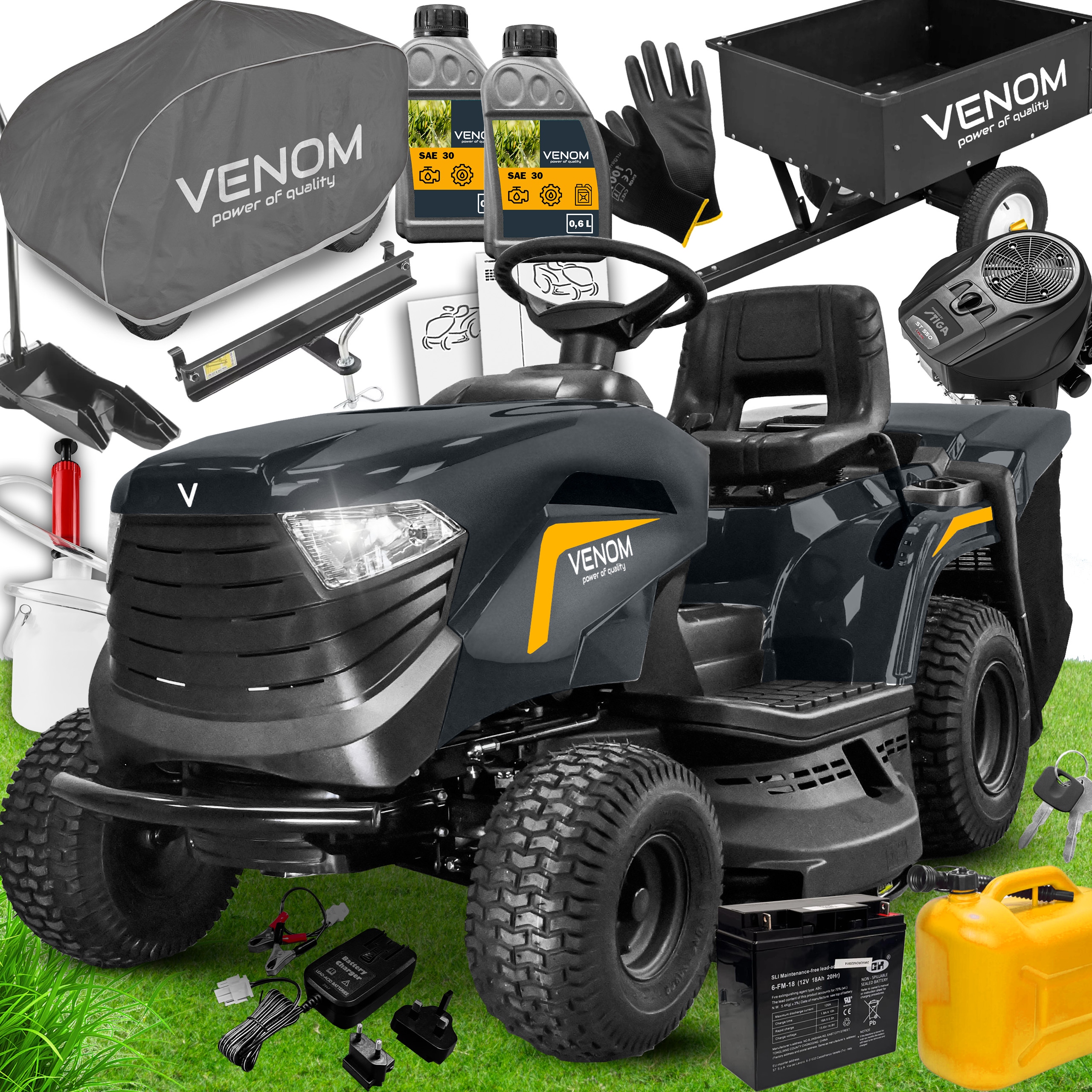 Silný Traktor Sekačka Na Trávy Venom By Stiga 2CYL 586cc Koš Přívěs