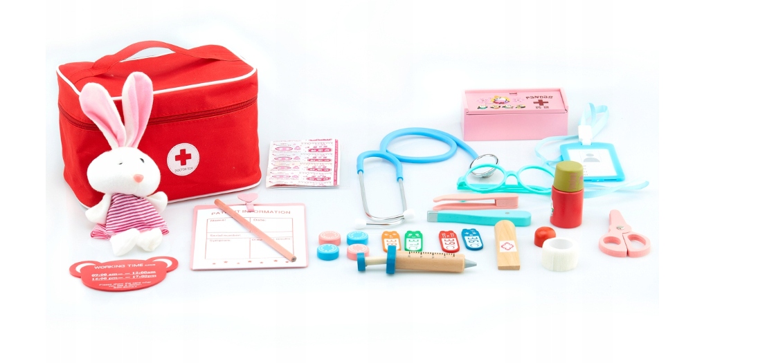 DREWNIANY ZESTAW LEKARSKI MAŁY LEKARZ DOKTOR APTECZKA DUŻY ZESTAW LEKARZ Płeć chłopcy dziewczynki