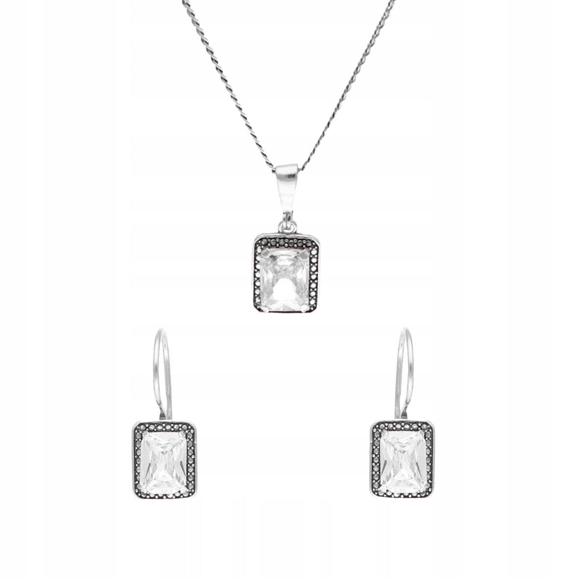 Komplet s obdélníkovými bílými zirkony stříbro