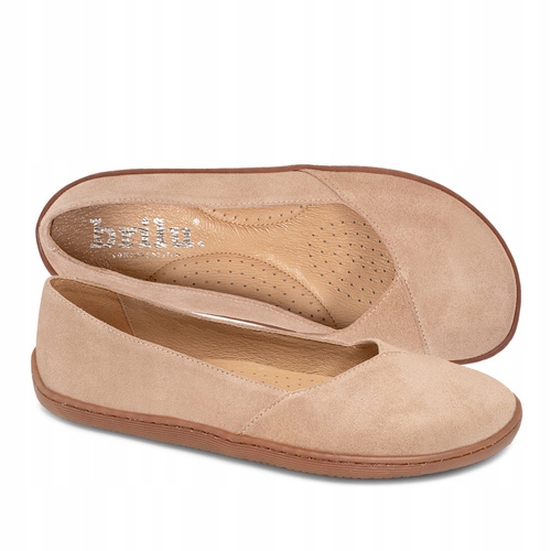 Brilu Polskie Damskie Skórzane Baleriny Barefoot Havana Beżowe 39