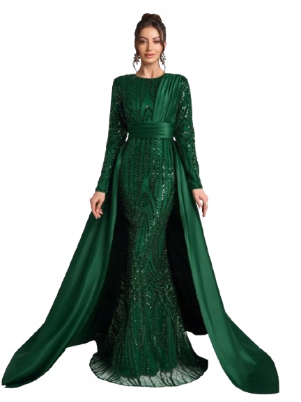 Shein Zelené Šaty S Flitry A Dlouhým Rukávem, Velikost XL 1KF