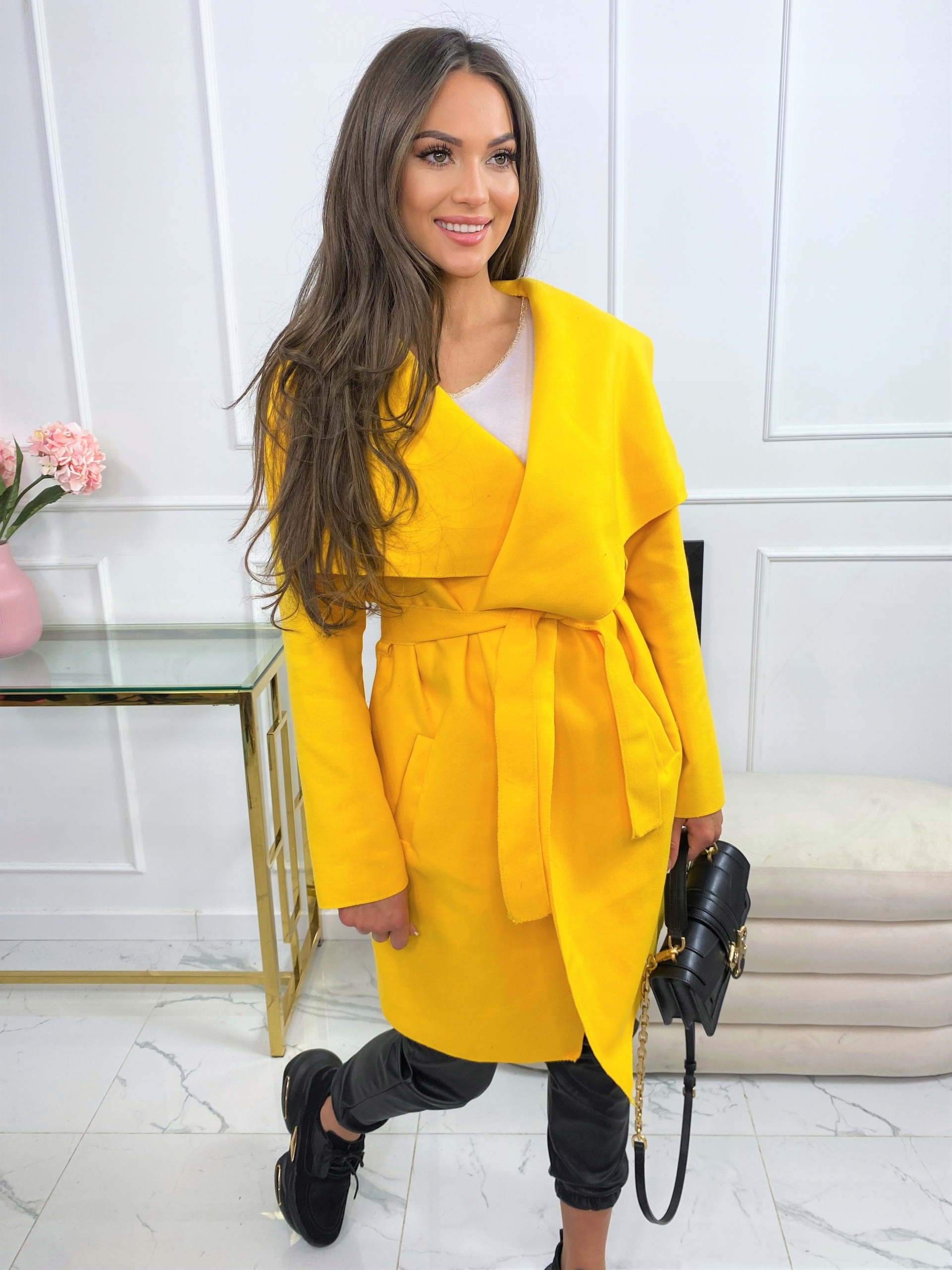 NOWOCZESNY PŁASZCZ FLAUSZ S M L XL FLAUSZOWY KOLOR Wzór dominujący bez wzoru