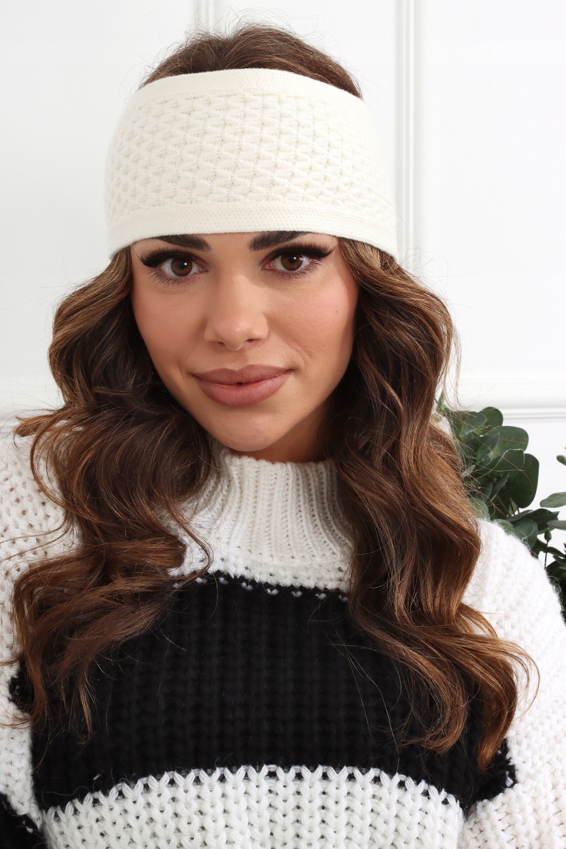 OPASKA DAMSKA NA GŁOWĘ USZY NAUSZNIKI TURBAN CZAPKA CIEPŁA SZEROKA ECRU Model 2717