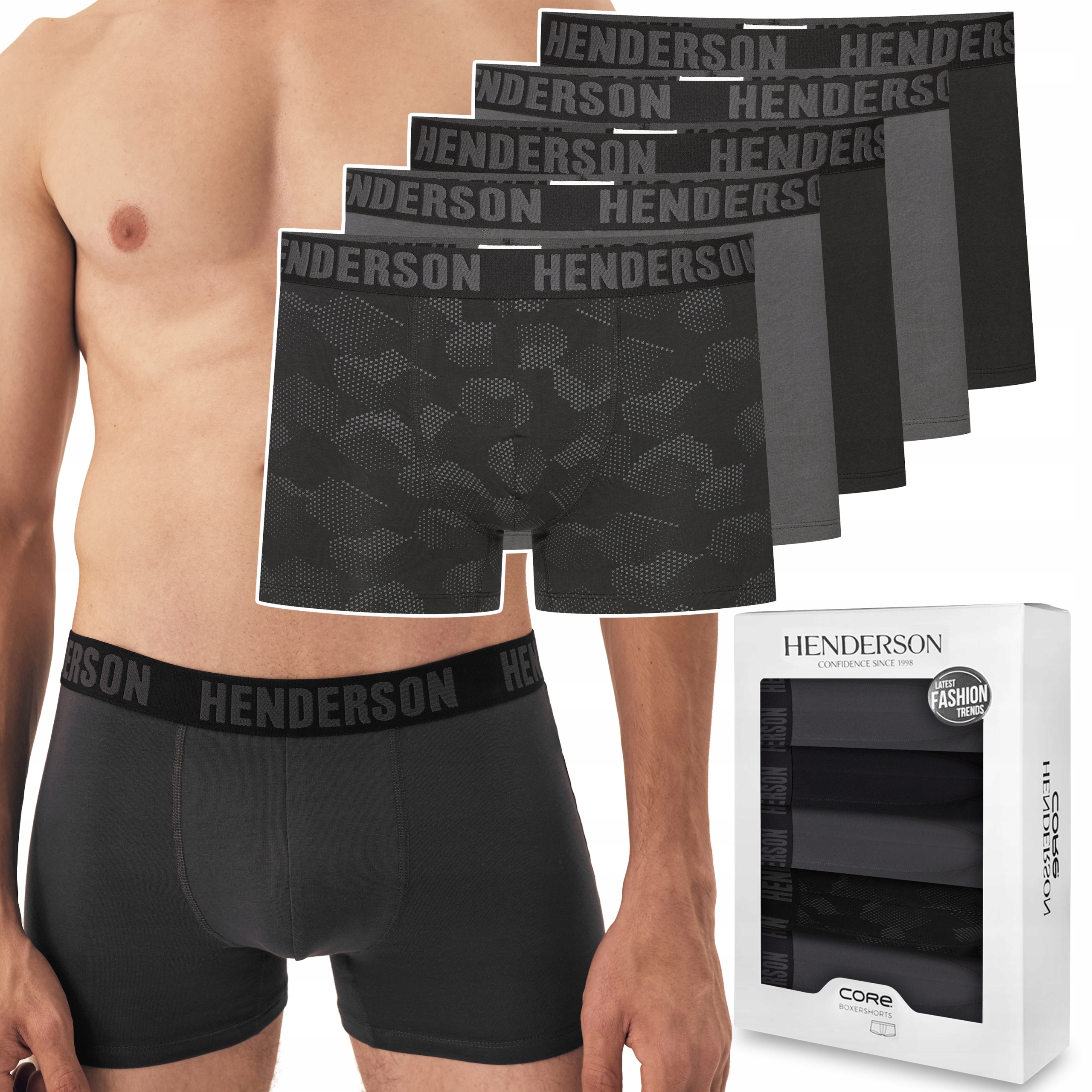 Pánské boxerky Dlouhé 5-PAK slipy bavlněné Henderson 43171 Soul XXL