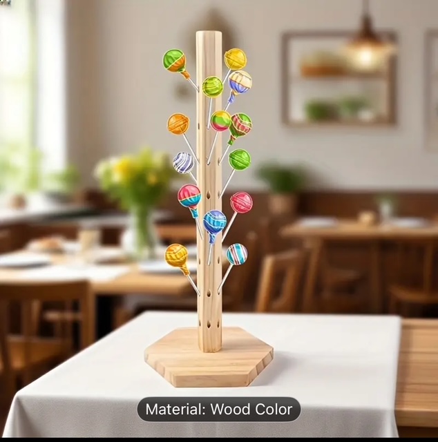 Levně Dřevěný stojan na lízátka – přírodní dřevo, výška 43 cm