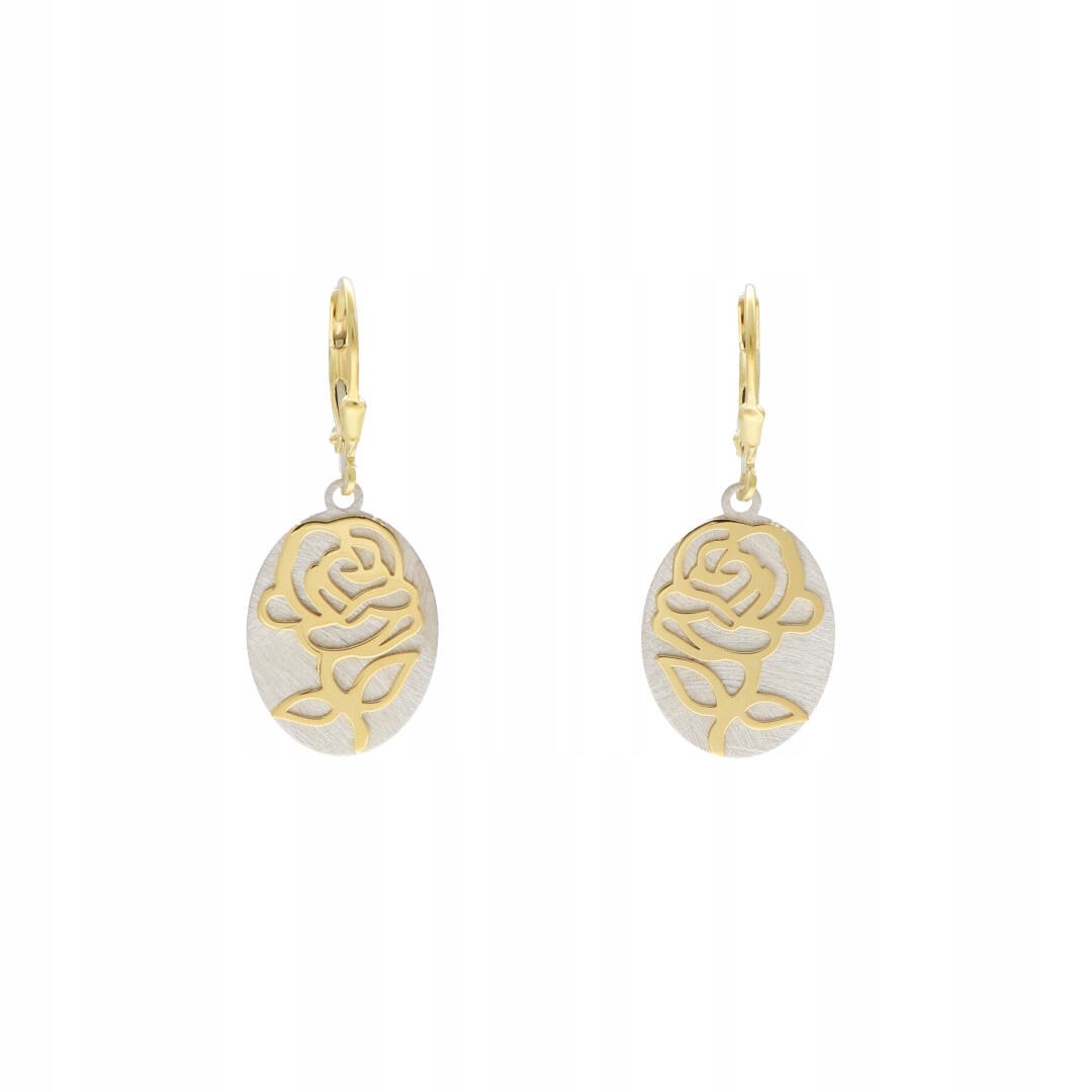 Náušnice oválné zlaté růže stříbro rhodiované