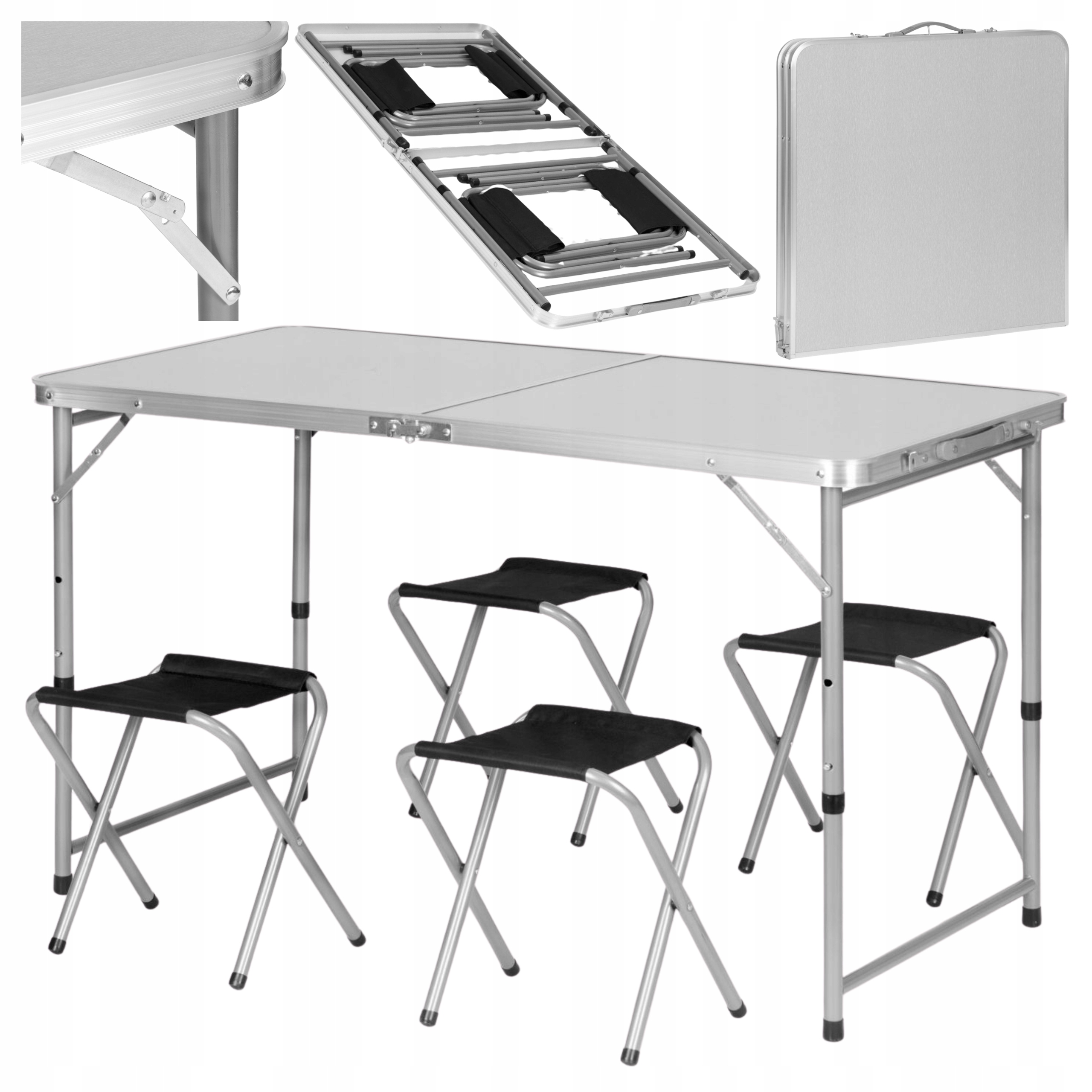 Stolik Turystyczny Składany Ogrodowy 120x60 cm Walizka Zestaw 4 szt Krzeseł