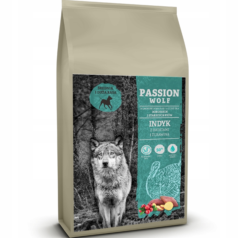 Passion Wolf Senior Light Medium Large Indyk z Batatami i Żurawiną 12kg
