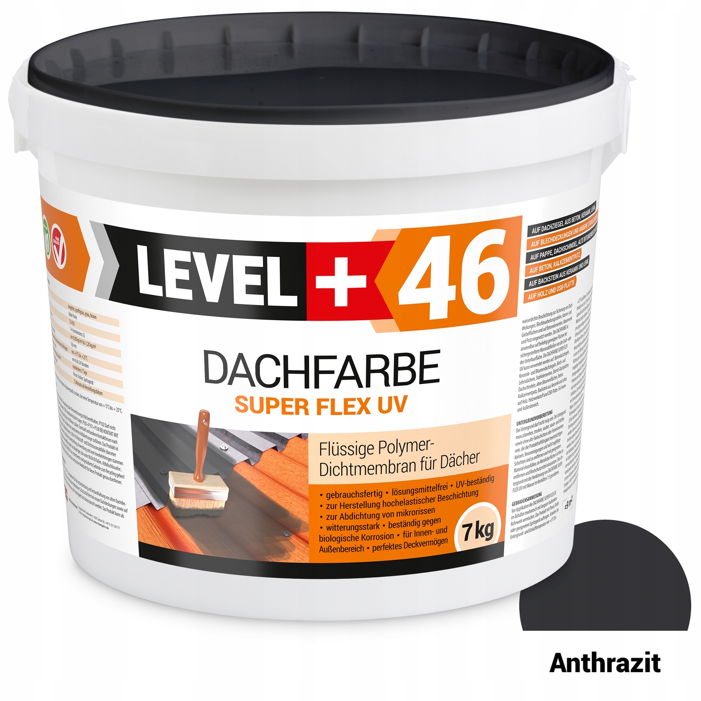 Farba Dachowa Antracyt 7kg Wałek Malarski 10cm Marka Level+