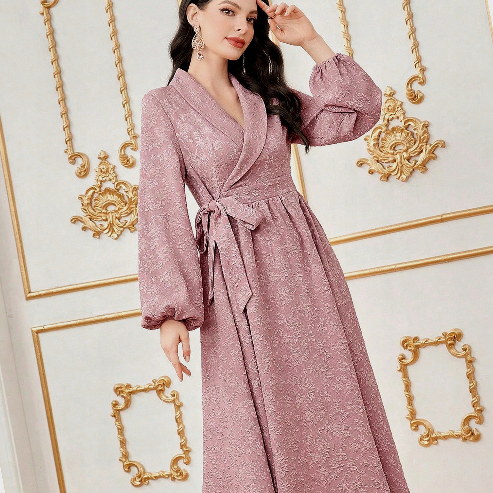 Šaty k kotníkům z žakárové látky Dusty Pink L 40