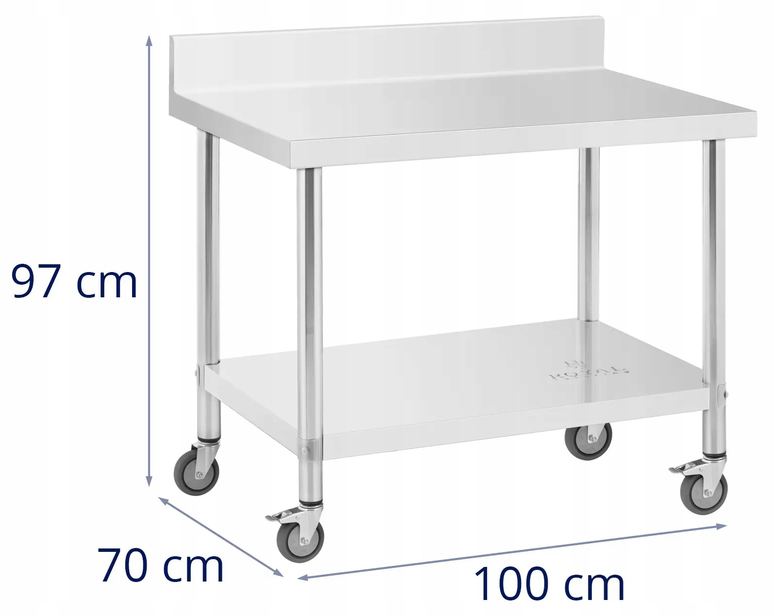Stół nierdzewny kółka rant 100x70 Royal Catering RCAT-100/70-WS 10012809