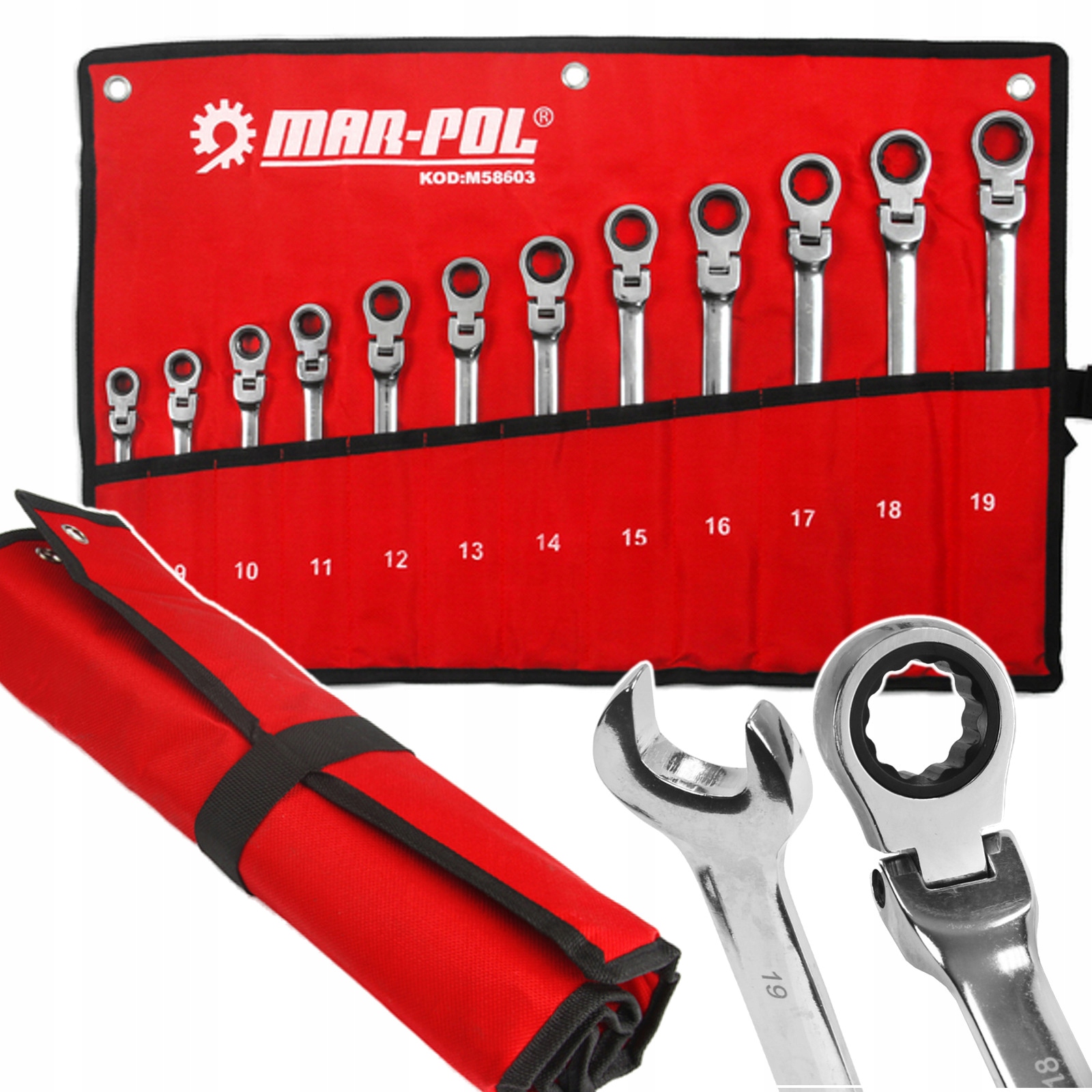 KLUCZE PŁASKO OCZKOWE Z GRZECHOTKĄ ŁAMANE 8-19 12E