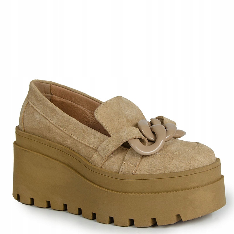Carinii B7452 Mokasíny Na Platformě Kůže Semiš Béžová 40