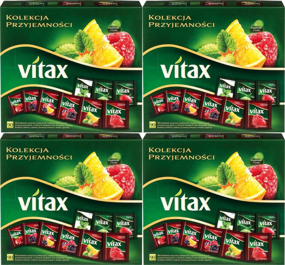 Zestaw herbat owocowe ziołowe Vitax 90 saszetek x4