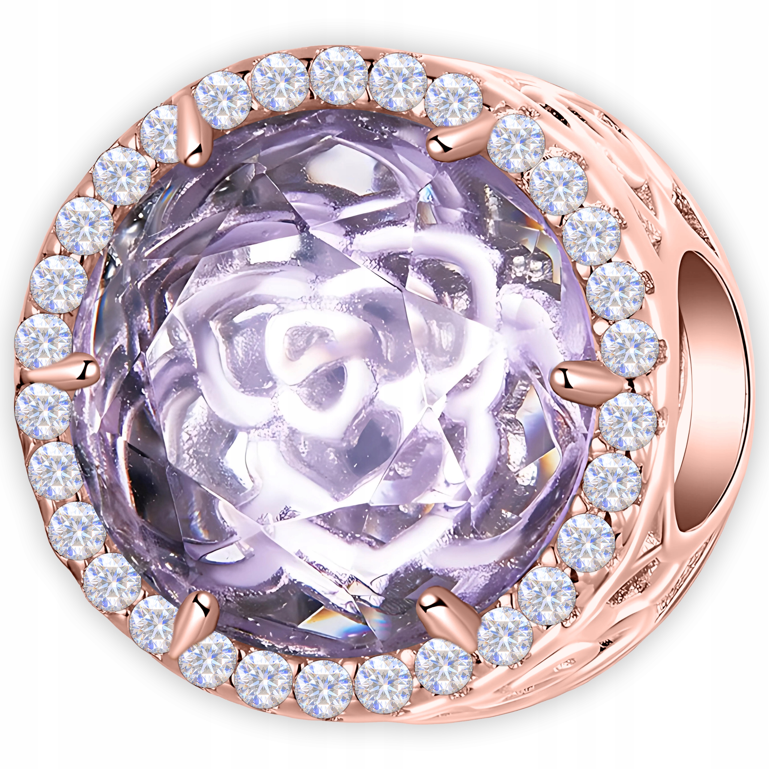 Charms Růžový Korálek Pozlacený 750 Fialový Kulatý Křišťál Stříbro 925