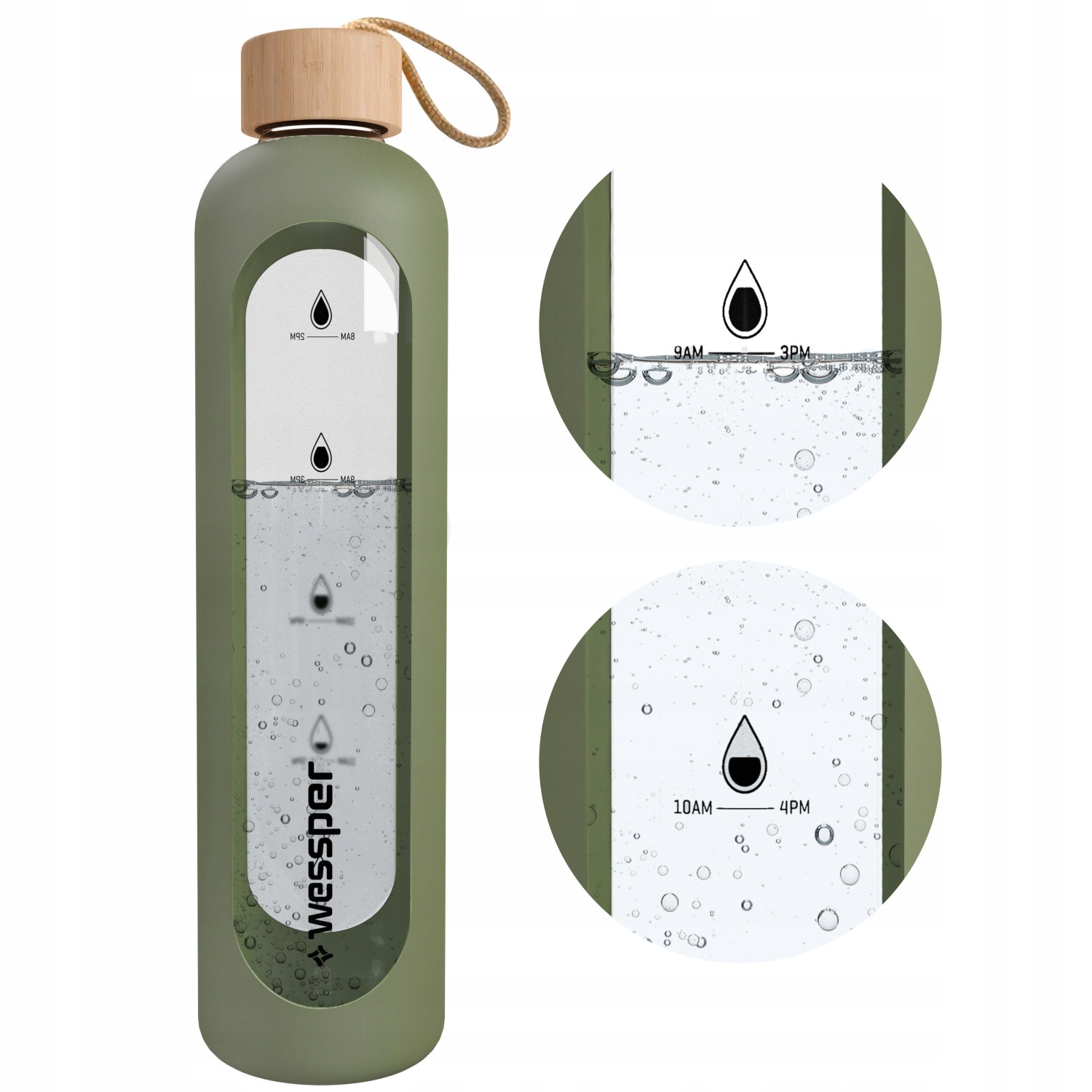 BIDON BUTELKA SZKLANA NA WODĘ Z ETUI 1000ml OLIWKA Marka Wessper