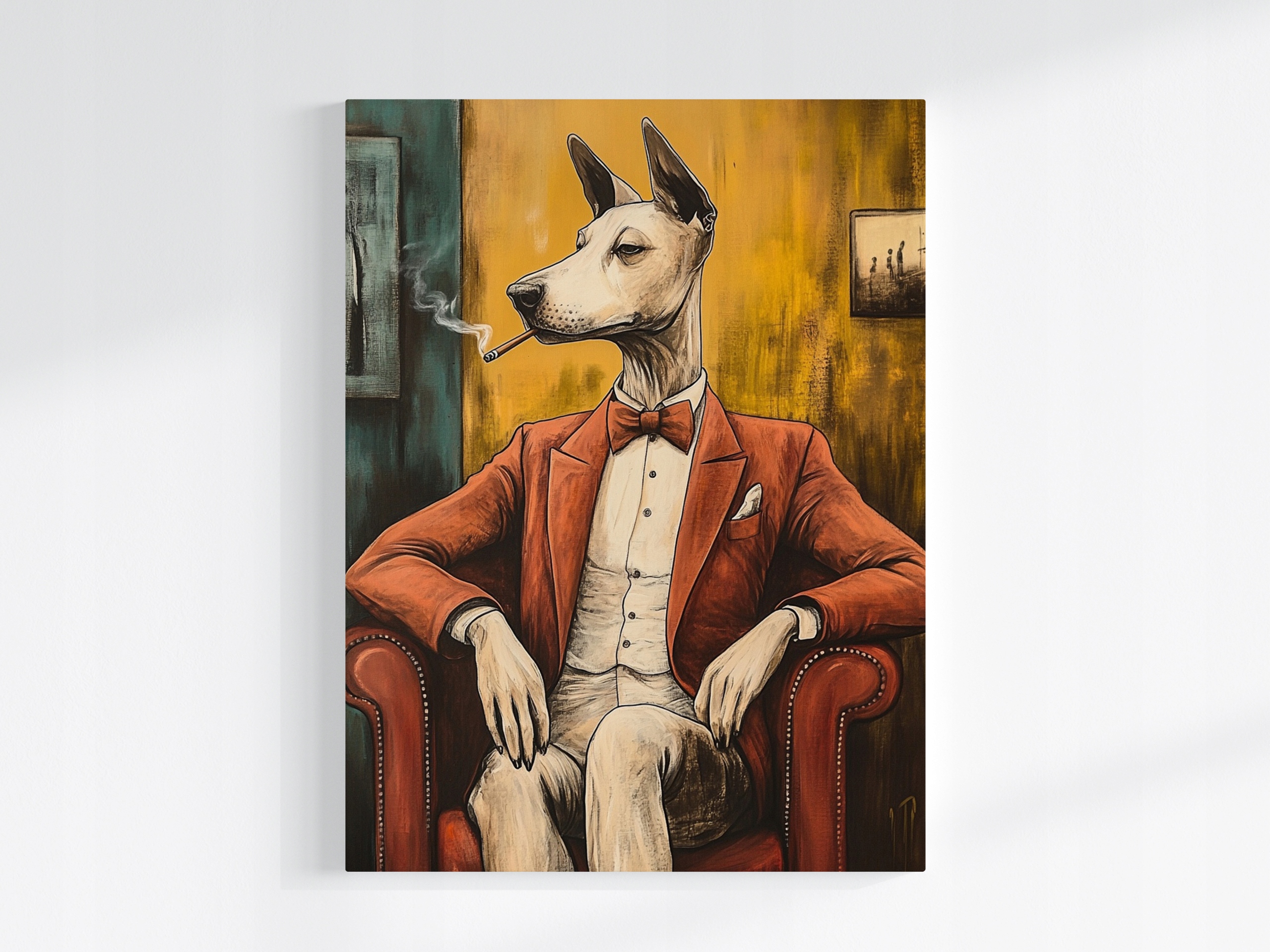 Obraz Na Plátně Canvas Grafika Pes Gentleman Sako Cigareta 75x100