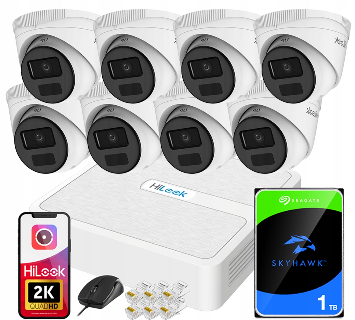 Sada pro monitorování 8 kamer 4MPx 2K+ IPCAM-T4-P PoE HiLook od společnosti Hikvision