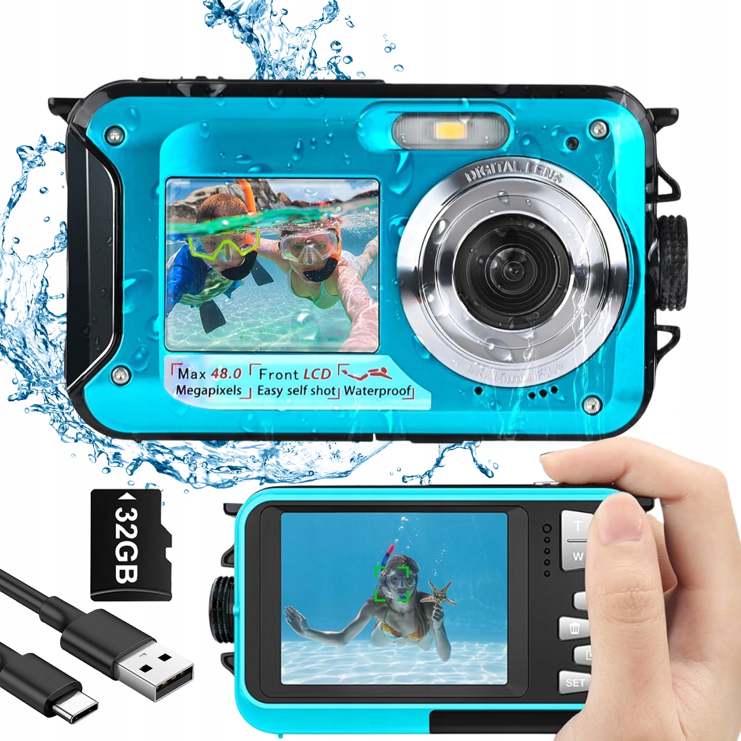 Digitální Fotoaparát 48MP 4K Hd Vodotěsný Přední Zadní Displej Pro Děti 650MAH