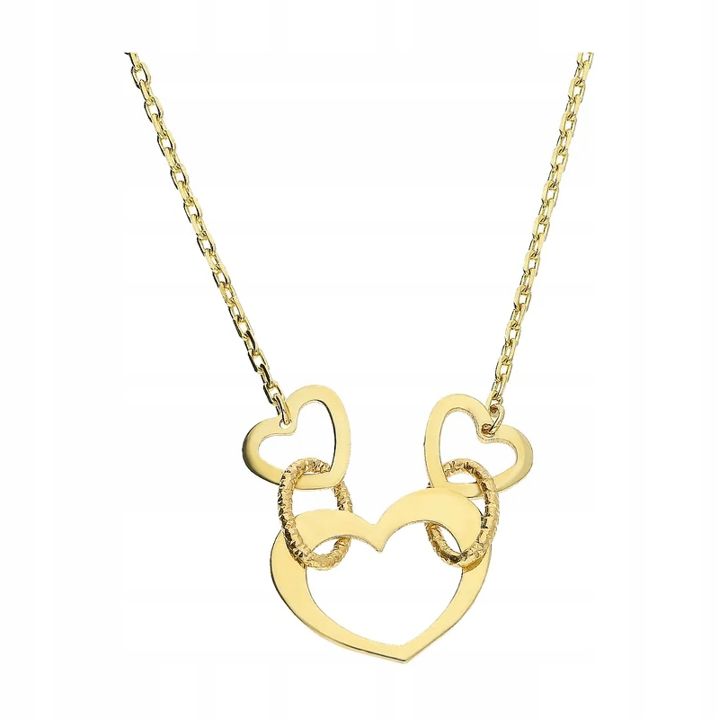 Zlatý náhrdelník s třemi srdíčky zlato ryzost 585, elegantní, módní, na řetízku R45