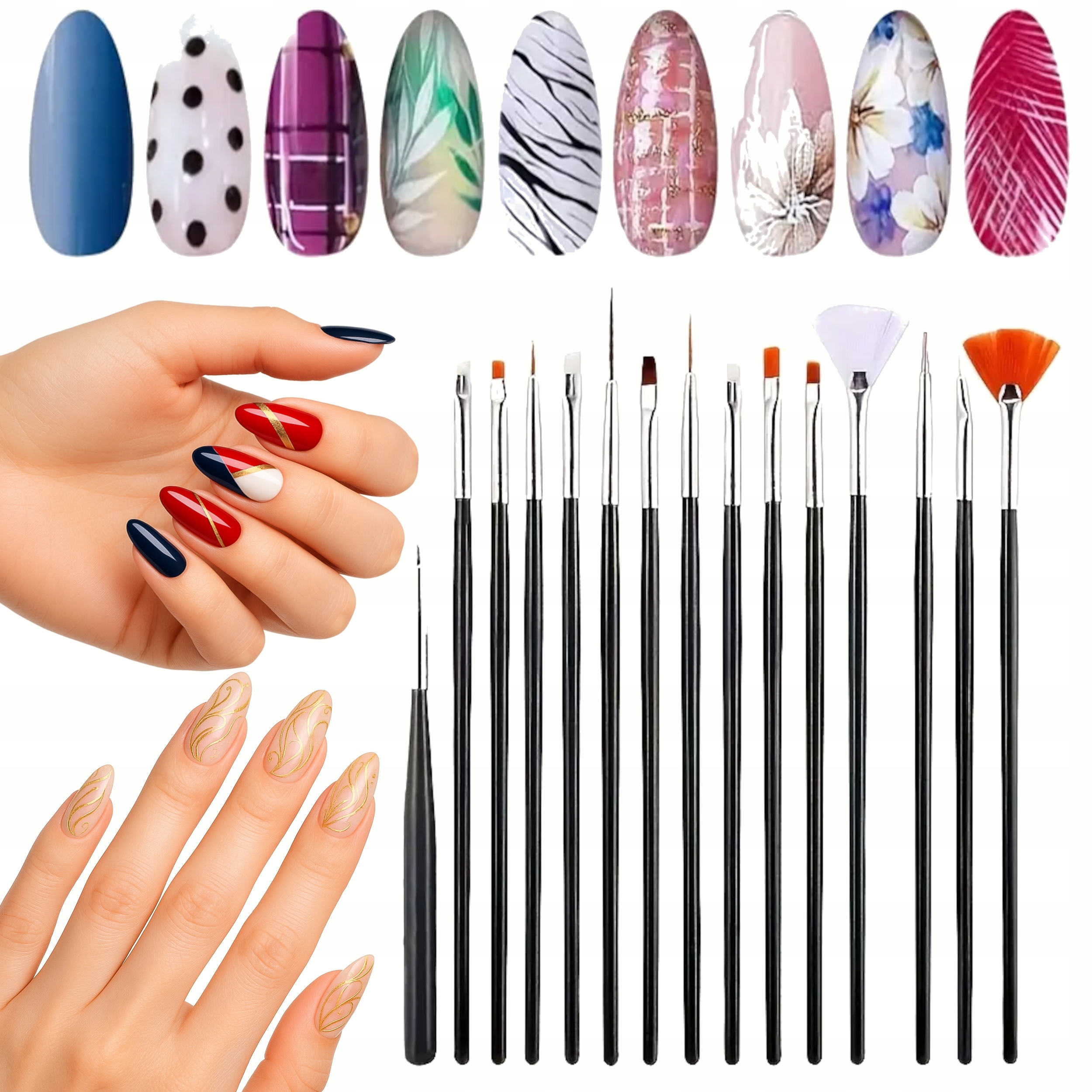 Přesné Štětce Na Zdobení Nehtů, Tenká Sada 15 Ks