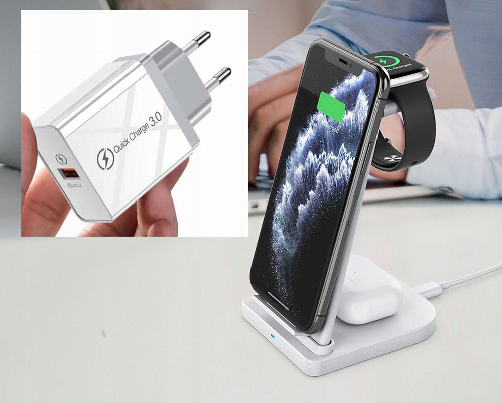 Stacja dokująca QI DO APPLE iPHONE AIRPODS WATCH Kolor biały