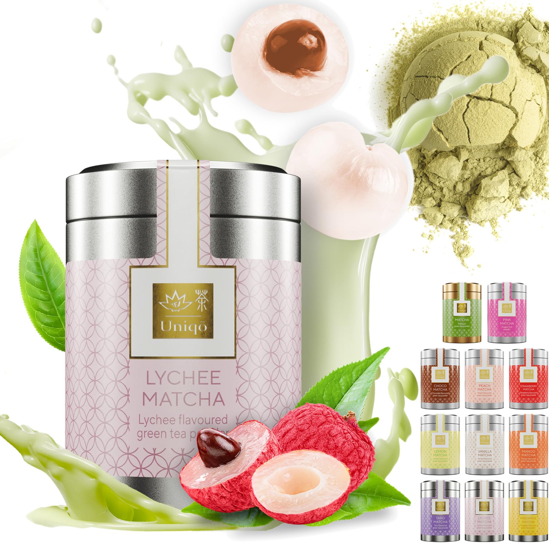 Tea Uniqo Litchi Matcha prášek pro Bubble Tea bez umělých barviv