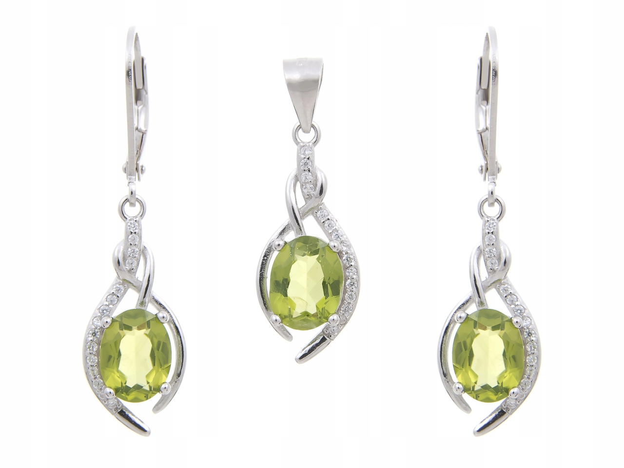 Stříbrný Rhodiovaný Komplet Kol+vis Peridot Přírodní