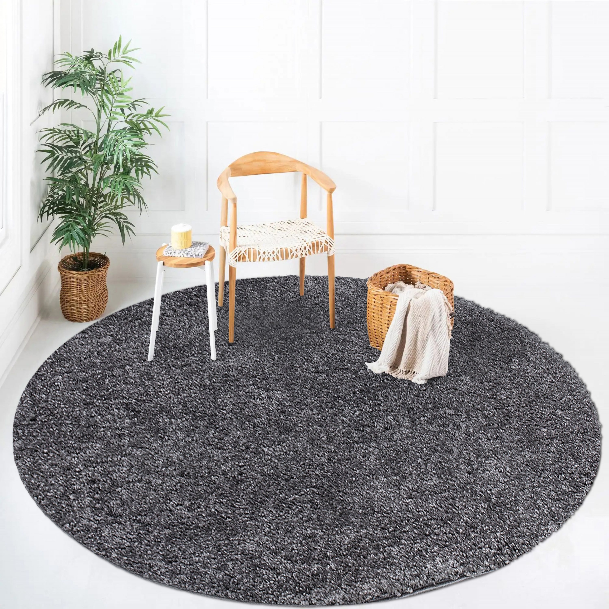 Dywan Okrągły kolor szary puszysty i miękki do sypialni salonu 160x160