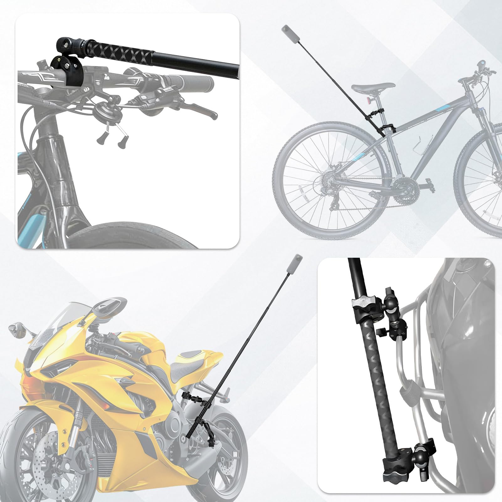 WODHMIEY Uchwyt Motocyklowy Do Kamery Akcji Z Selfie Stickiem 120cm — miniatura 2