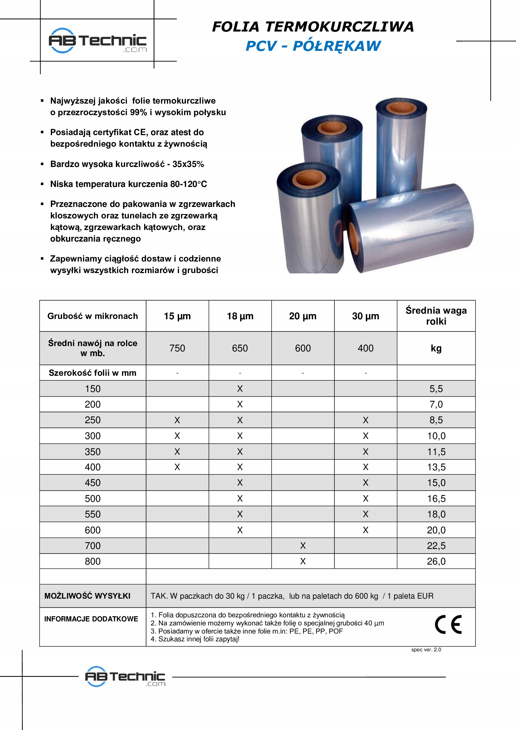 FOLIA TERMOKURCZLIWA PCV 600/30 Najgrubsza, mocna! Marka ABB Pack
