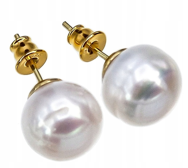 Prawdziwe Duże Perły Białe Kolczyki Złote Srebro