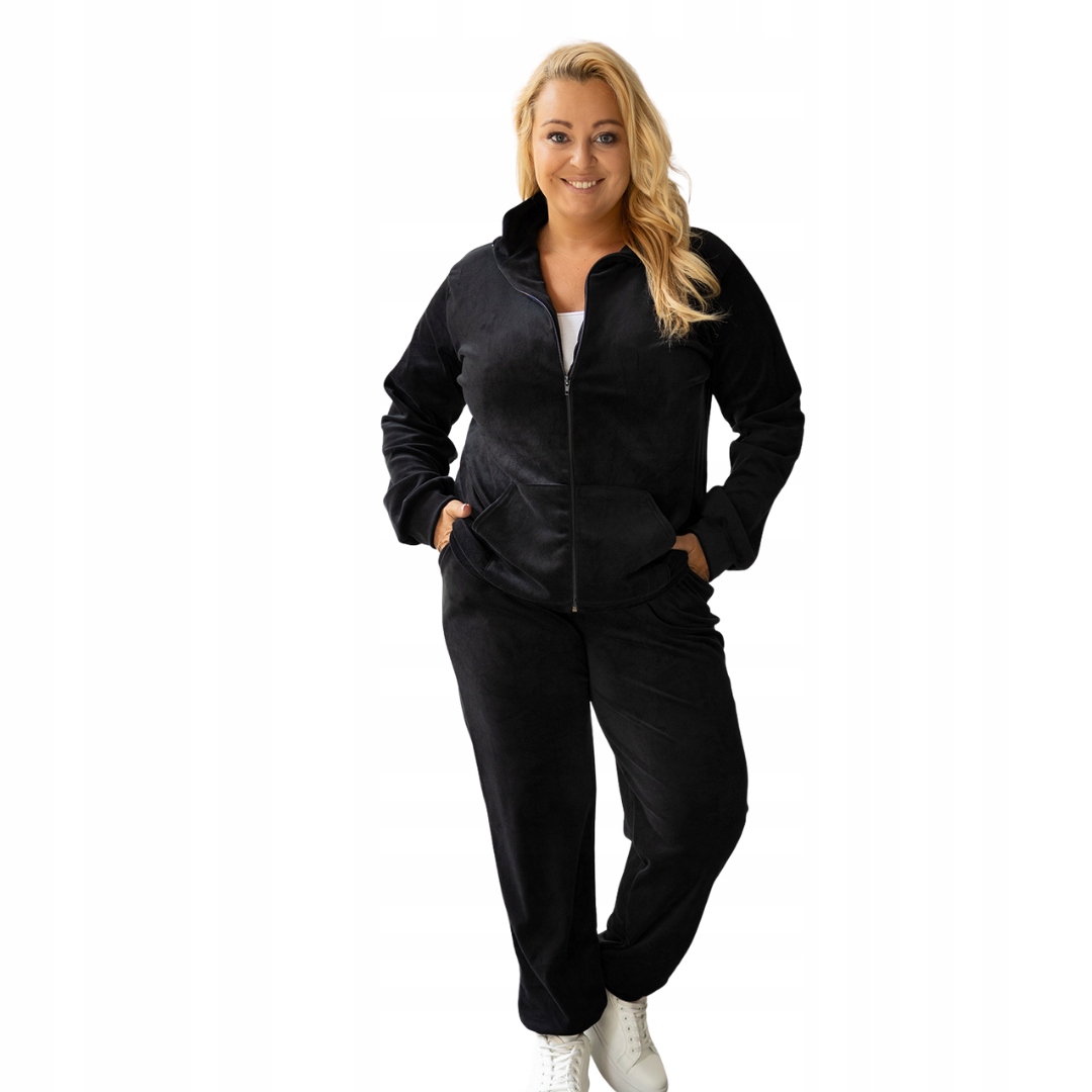 Teplákovka velurový na zip Soft Plus Size 44/46 Černý