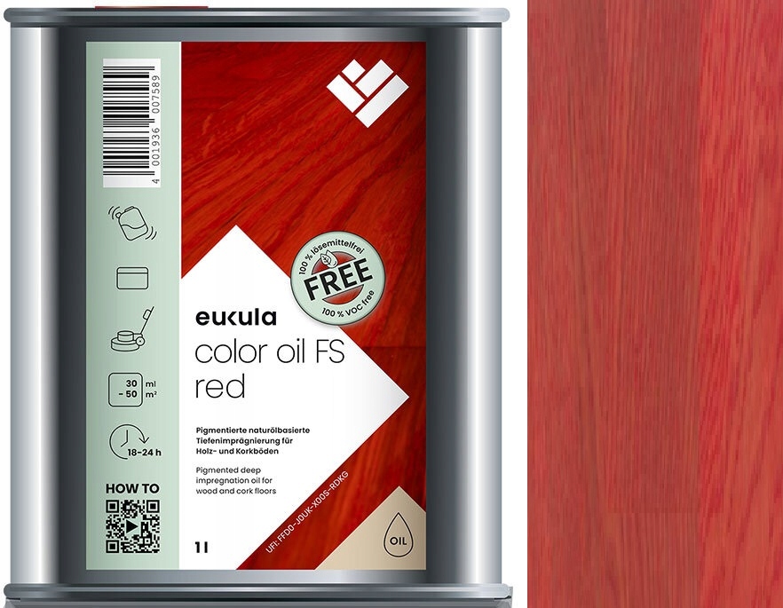 Eukula Color Oil Fs Red Červený 1L olej na barvení dřeva