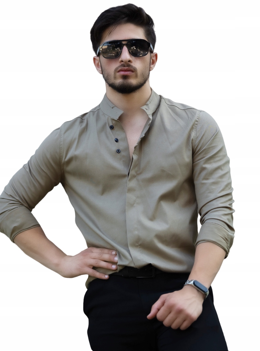 Pánská Košile Hladká Se Stojáčkem Hnědá M