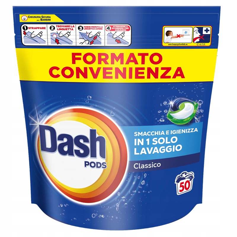 Levně Italské Kapsle na praní Dash Pods Classico 50 ks Hygiena Odstraňování skvrn