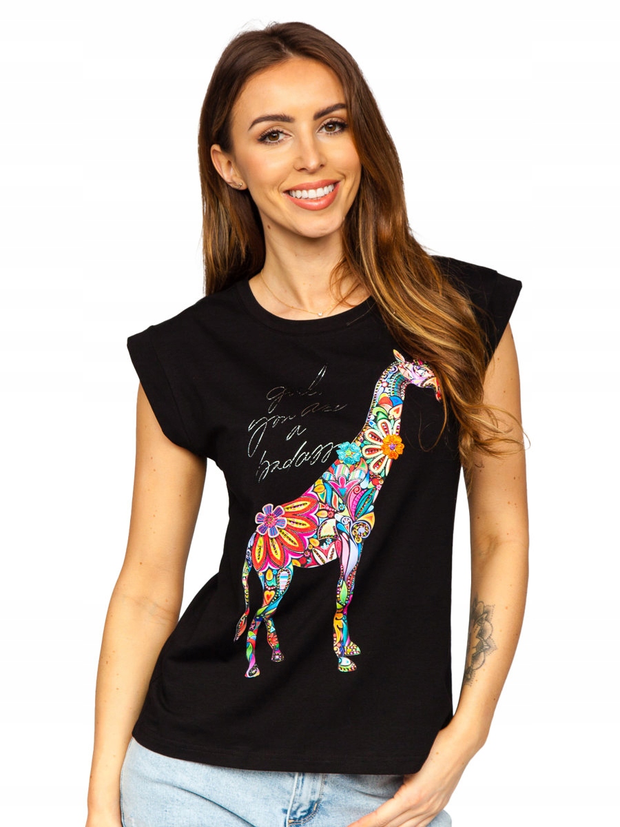 

T-shirt Z Nadrukiem Czarny DT103 Denley_l/xl