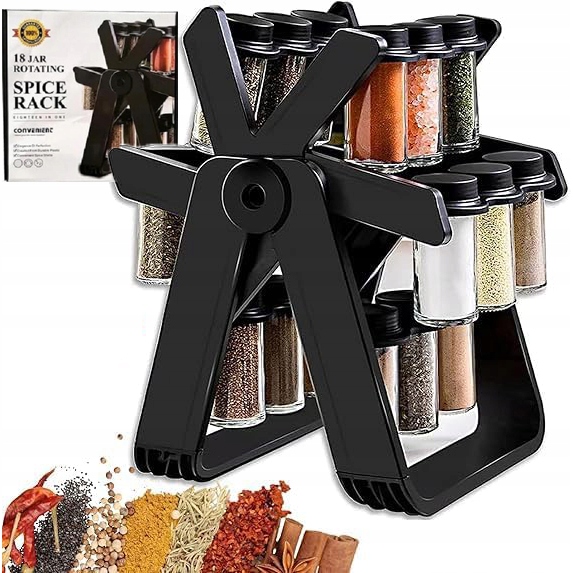 Otočný Stojan Na Koření 18 Skleněných Dóz Úspora Místa Skladování V Kuchyni