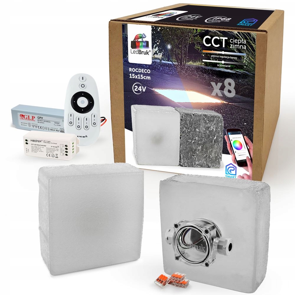8x LedBruk Świecąca Kostka Brukowa LED 15x15 CCT