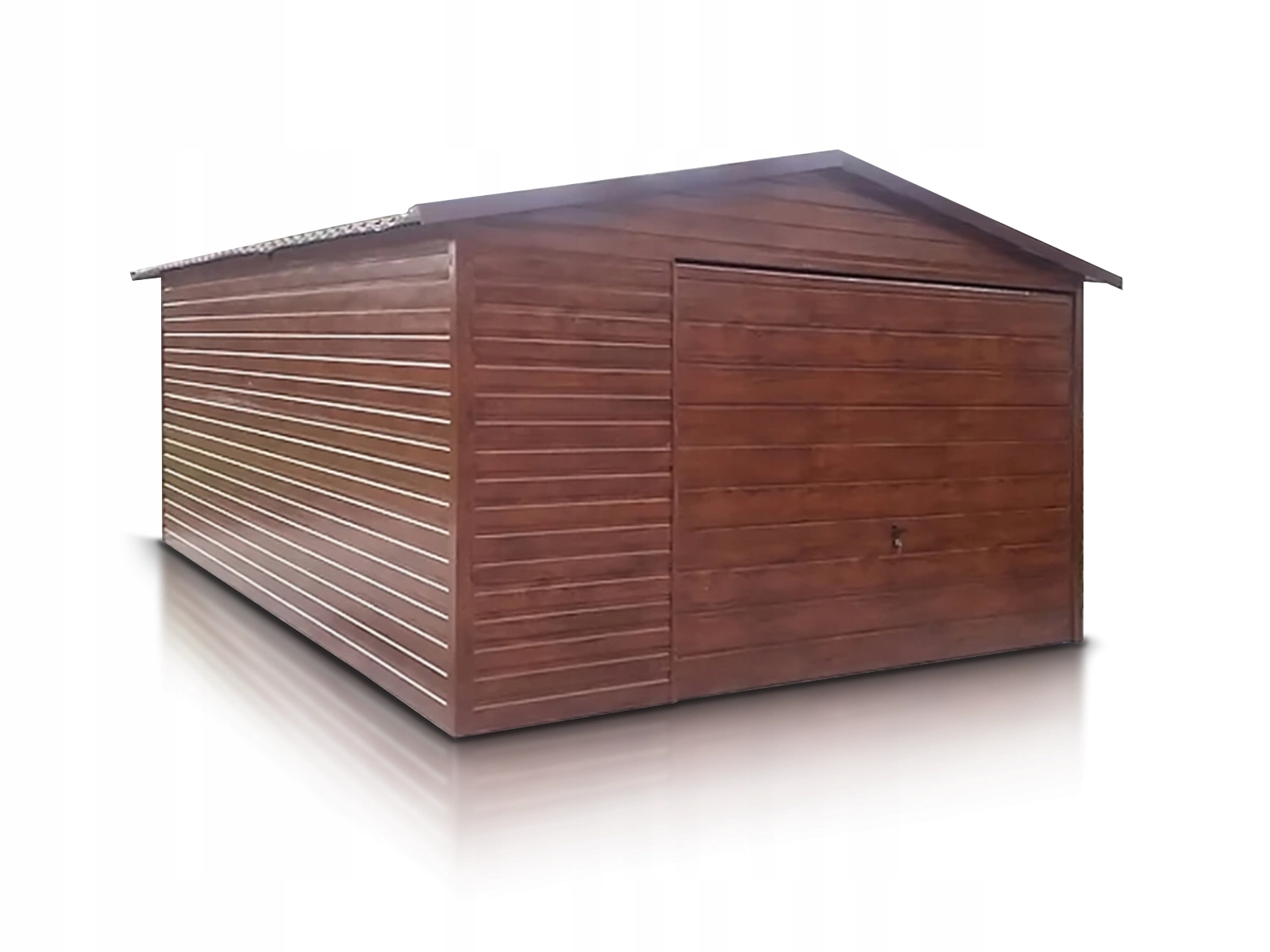 Plechová garáž 4x6, dřevěná deska, výklopná brána, jednopolohová
