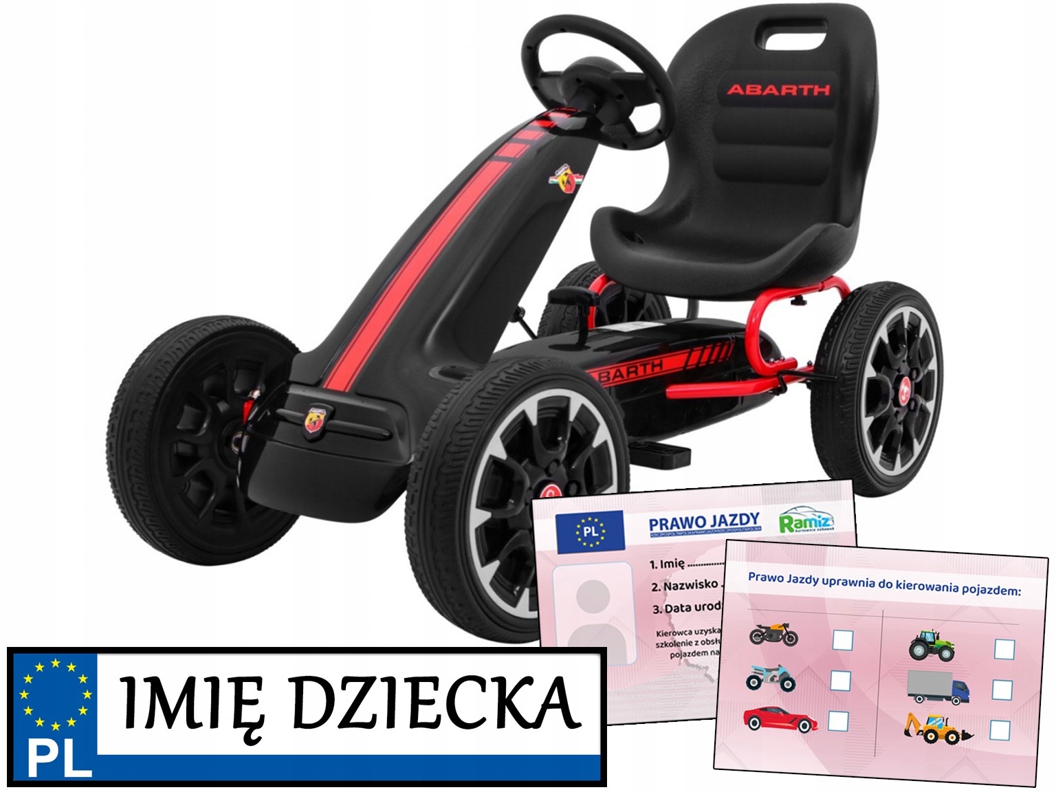 duży Gokart Abarth pojazd na pedały dla dziecka piankowe koła hamulec